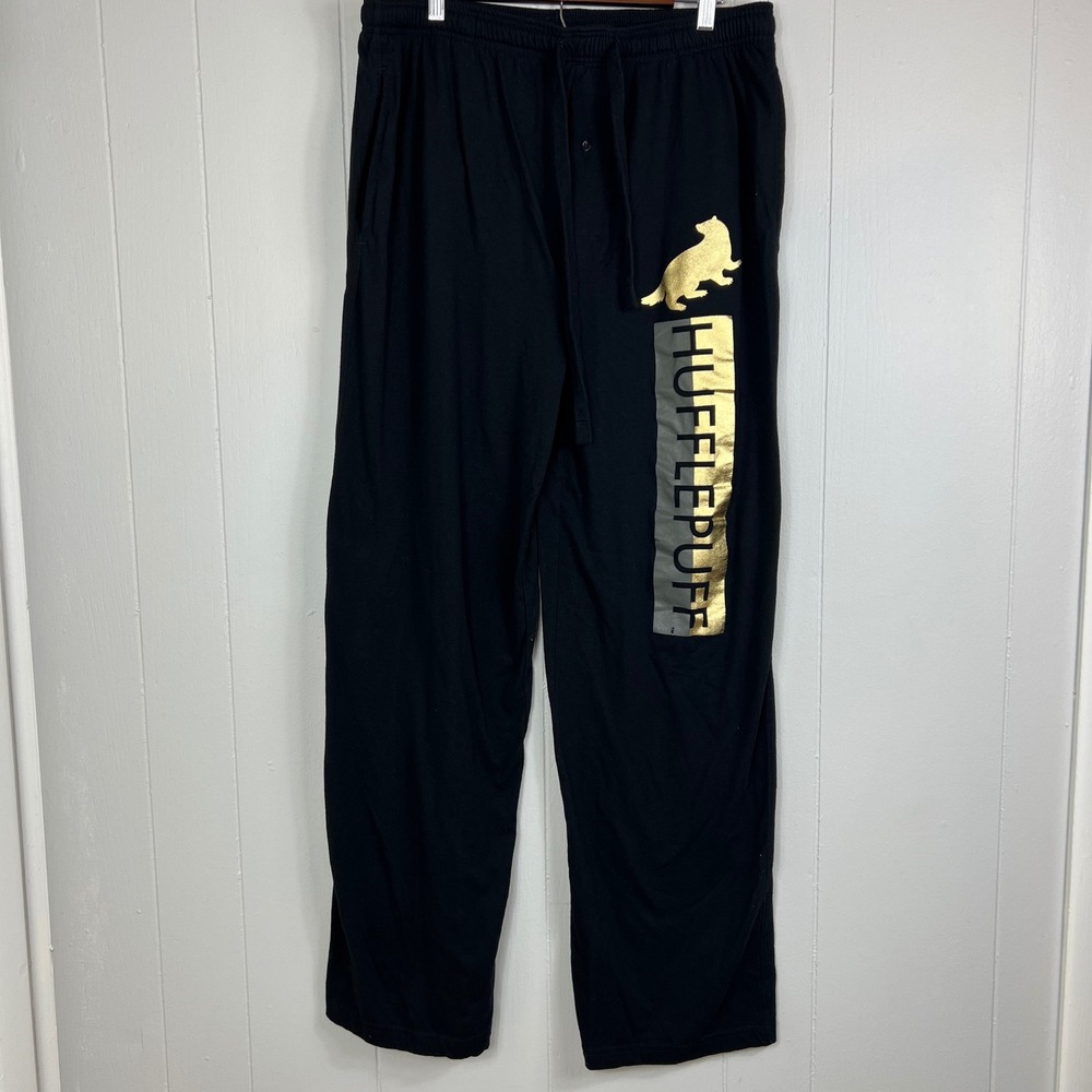 Harry Potter Hufflepuff Black Lounge Pajama Pants Gold Badger‎ Mens XL